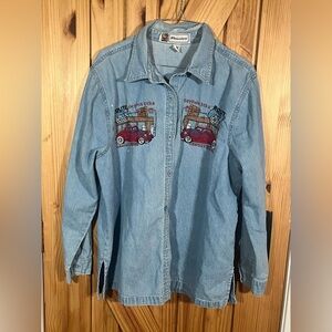 Vintage Passion Route 66 Embroidered Denim Shirt Women's Size Large **READ**